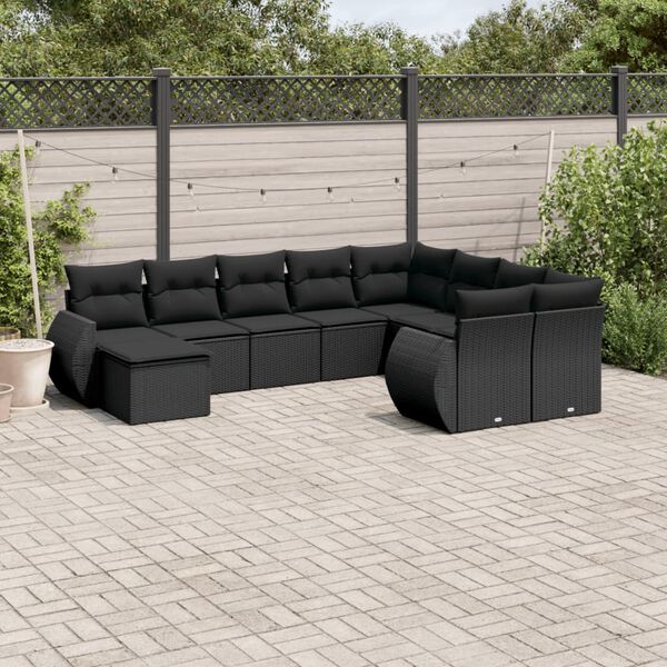 vidaXL 10-dijelni set vrtnih sofa s jastucima crni od poliratana