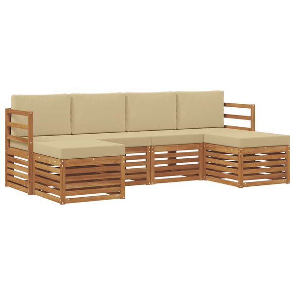 vidaXL Setovi sofa s jastukom 6 pcs Prirodna i bež Čvrsto drvo akacije