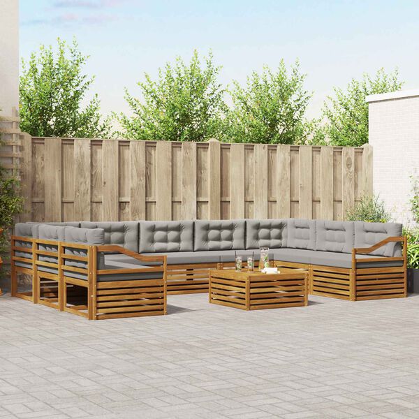 vidaXL Setovi sofa 10 pcs Prirodna i svijetlo siva Čvrsto drvo akacije