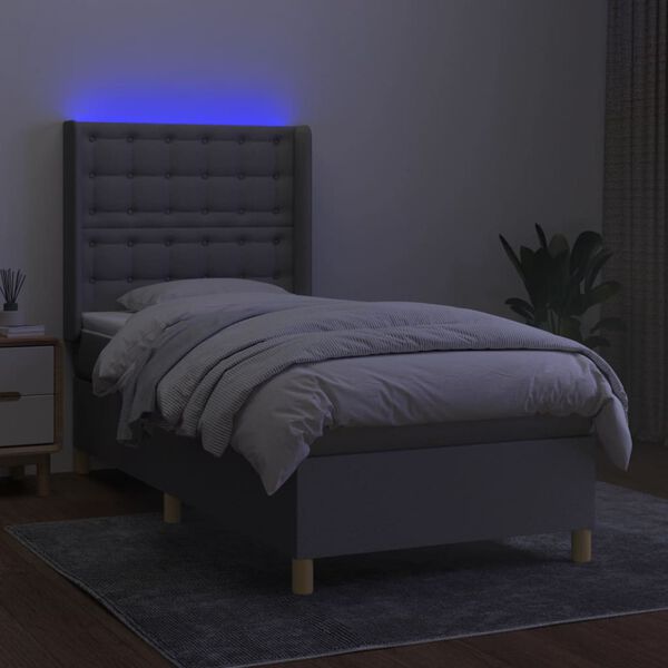 vidaXL Krevet box spring s madracem LED svjetlosivi 80x200 cm tkanina