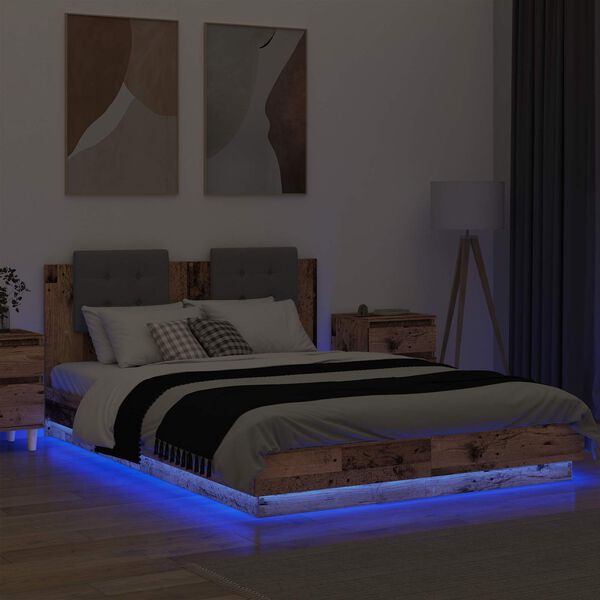 vidaXL Okvir kreveta s uzglavljem s uzglavljem Staro drvo 160 x 200 cm