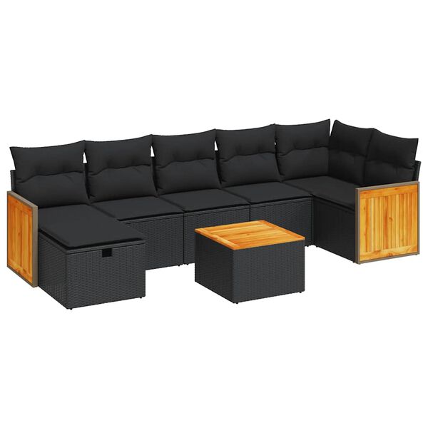 vidaXL 8-dijelni set vrtnih sofa od poliratana s jastucima crni