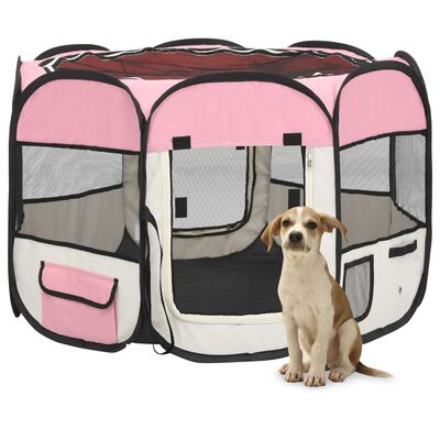 vidaXL Sklopiva ogradica za pse s torbom za nošenje roza 90x90x58 cm
