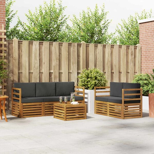 vidaXL Setovi sofa 6 pcs Prirodna i antracit Čvrsto drvo akacije