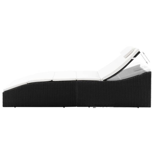 vidaXL Ležaljka za sunčanje od poliratana s jastukom crna