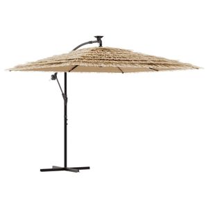 vidaXL Vrtni suncobran LED s čeličnom &scaron;ipkom smeđi 246 x 246 x 230 cm