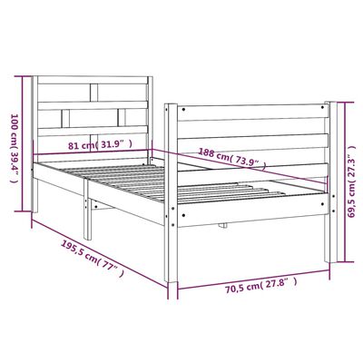 vidaXL Okvir za krevet od masivnog drva 75 x 190 cm mali
