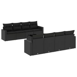 vidaXL 9-dijelni set vrtnih sofa s jastucima crni od poliratana