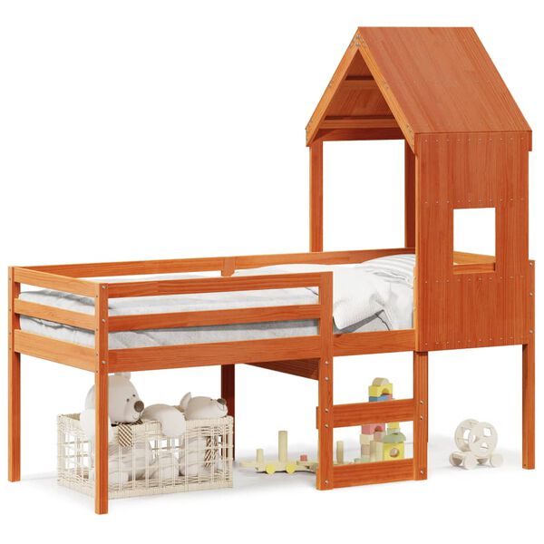 vidaXL Visoki krevet s krovom voštano smeđi 80x200 cm masivna borovina