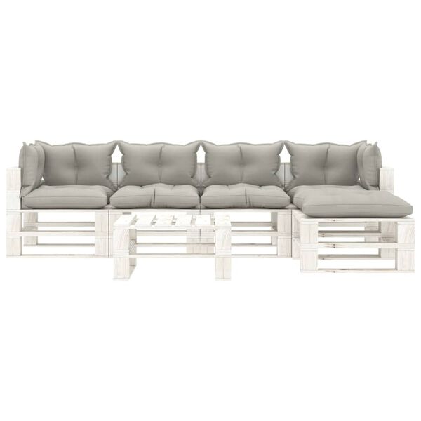 vidaXL 6-dijelna vrtna garnitura od paleta smeđesivi jastuci drvena