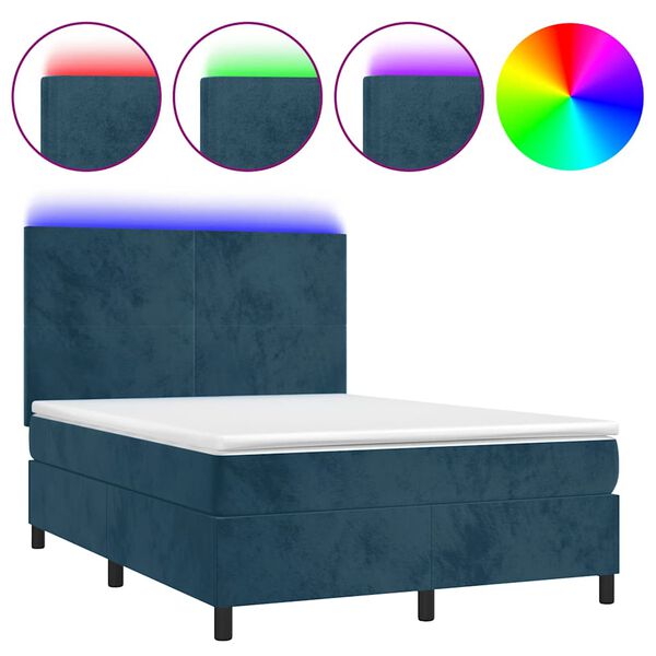 vidaXL Krevet box spring s madracem LED tamnoplavi 140x200 cm bar&scaron;un