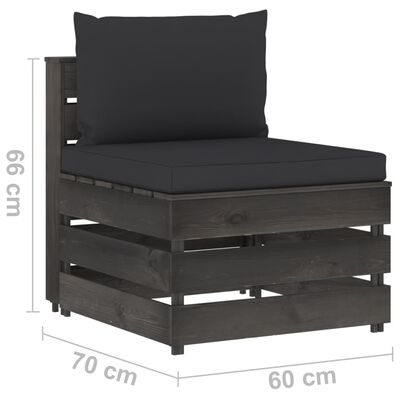 vidaXL Modularna srednja sofa s jastucima od sivo impregniranog drva