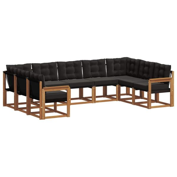 vidaXL Set vanjskih sofa 9 pcs Prirodna i crna Čvrsto drvo akacije