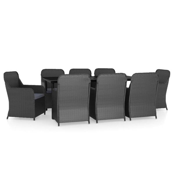 vidaXL 9-dijelni vrtni blagovaonski set s jastucima crni