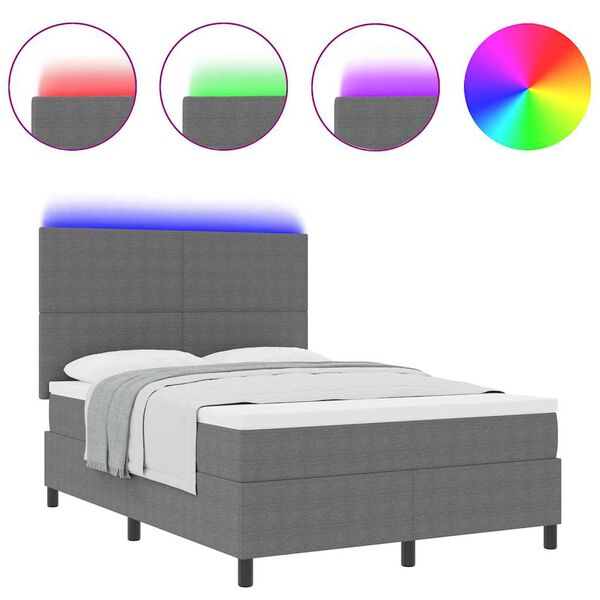 vidaXL Krevet s opruga kutije S LED lampica Svijetlo siva i bijela.