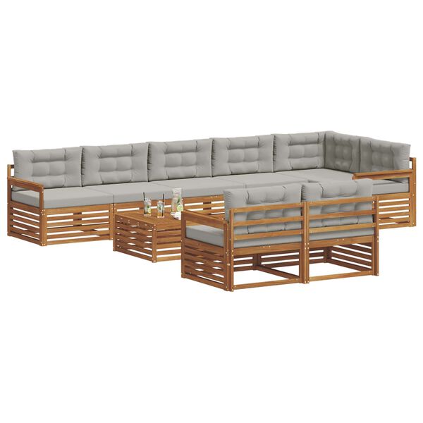 vidaXL Set vanjskih sofa s jastukom 9 pcs Prirodna i svijetlo siva