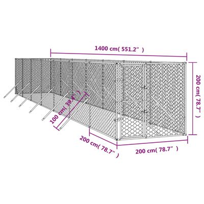 vidaXL Vanjski kavez za pse srebrni 2 x 14 x 2 m od pocinčanog čelika