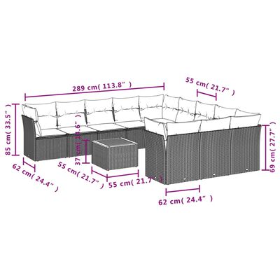 vidaXL 12-dijelni set vrtnih sofa od poliratana s jastucima crni