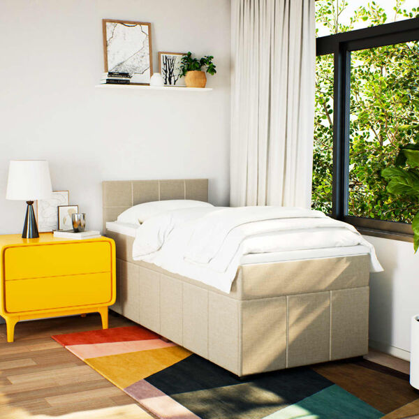 vidaXL Krevet s oprugama i madracem krem 100 x 200 cm od tkanine