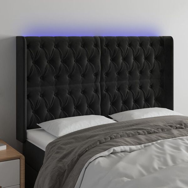 vidaXL LED uzglavlje crno 147x16x118/128 cm bar&scaron;unasto