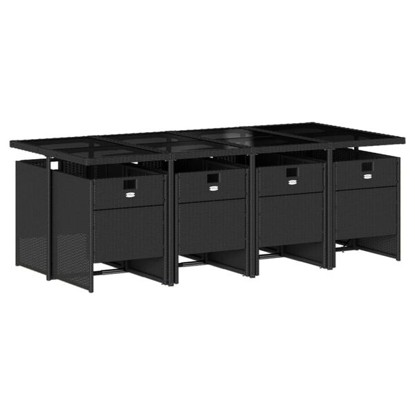 vidaXL 9-dijelni vrtni blagovaonski set s jastucima crni od poliratana