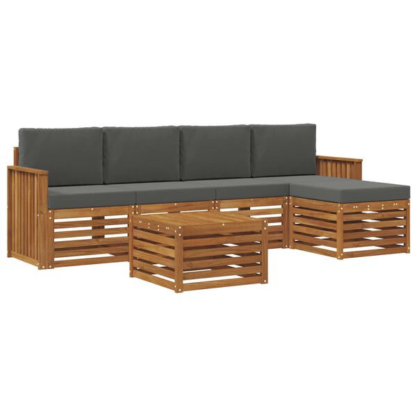 vidaXL Set vanjskih sofa 6 pcs Prirodna i antracit Čvrsto drvo akacije