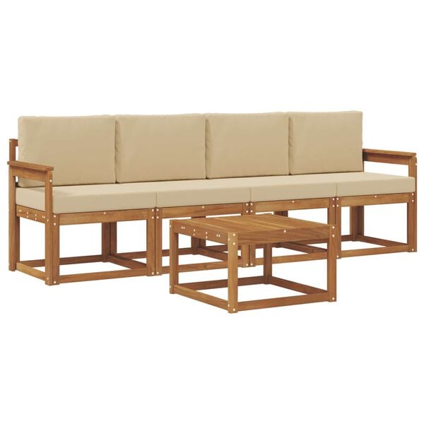 vidaXL Set vanjskih sofa 5 pcs Prirodna i bež Čvrsto drvo akacije