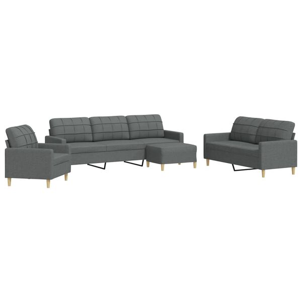 vidaXL 4-dijelni set sofa s tabureom tamnosivi od tkanine