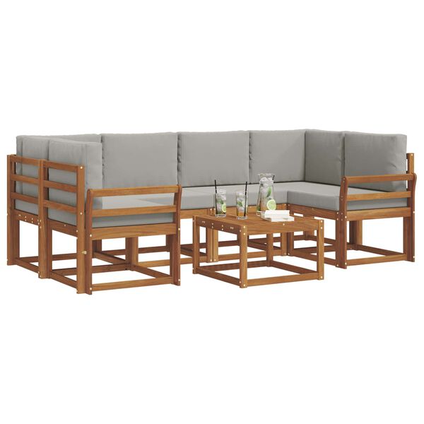 vidaXL Set vanjskih sofa s jastukom 7 pcs Prirodna i svijetlo siva