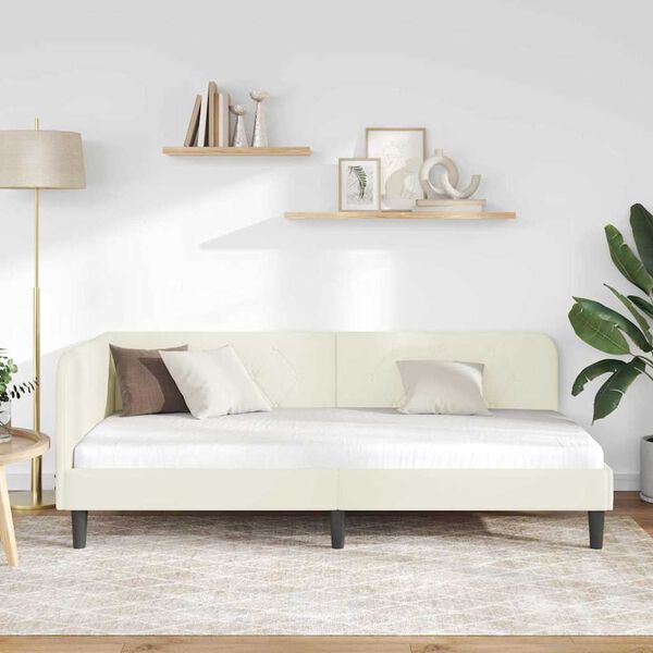 vidaXL Kutni okvir kreveta s uzglavljem Krema 90 x 200 cm Bar&scaron;un