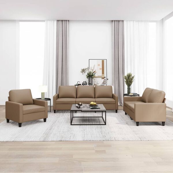 vidaXL 3-dijelni set sofa s jastucima boja cappuccina od umjetne kože