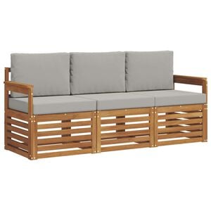 vidaXL Setovi sofa 3 pcs Prirodna i svijetlo siva Čvrsto drvo akacije