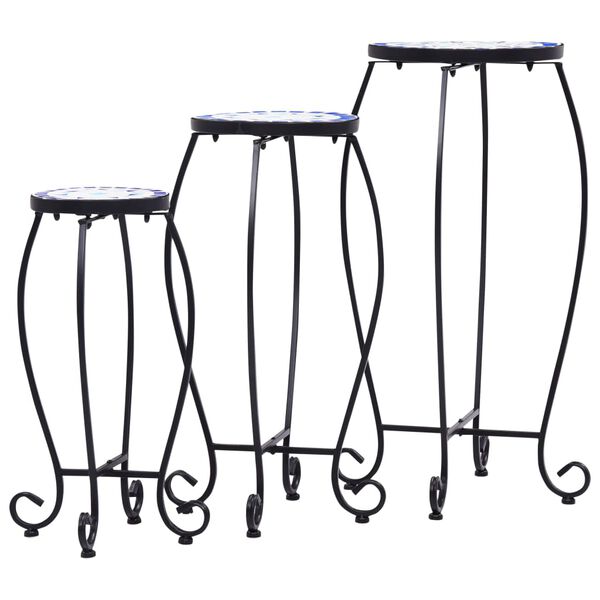 vidaXL Stolići s mozaikom 3 kom plavo-bijeli keramički