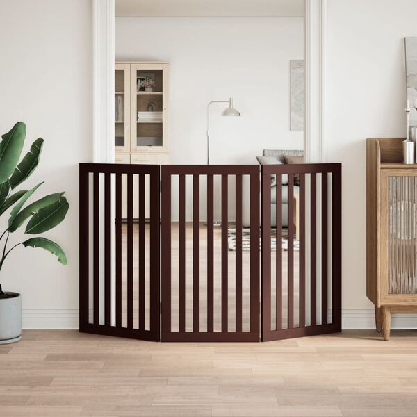 vidaXL Vrata za pse s 3 panela sklopiva smeđa 150 cm od drva topole