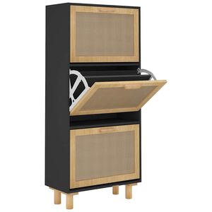 vidaXL Ormarić za cipele crni 52 x 25 x 115 cm drvo i prirodni ratan