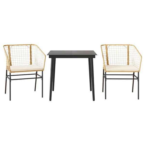 vidaXL 3-dijelni vrtni blagovaonski set s jastucima poliratan i staklo