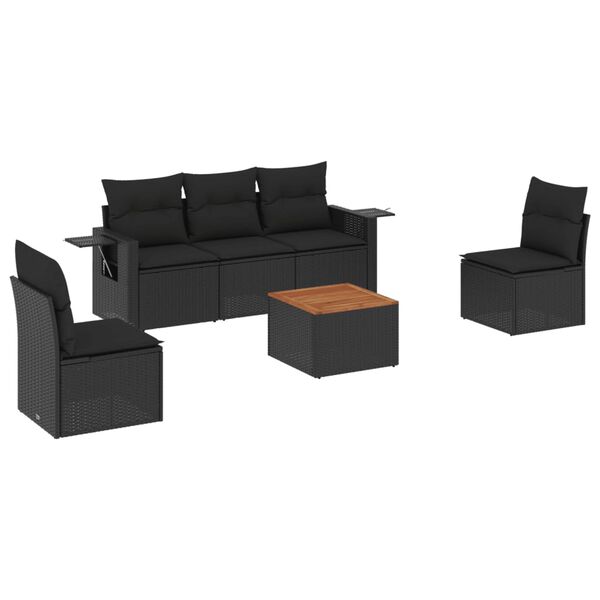 vidaXL 6-dijelni set vrtnih sofa s jastucima crni od poliratana