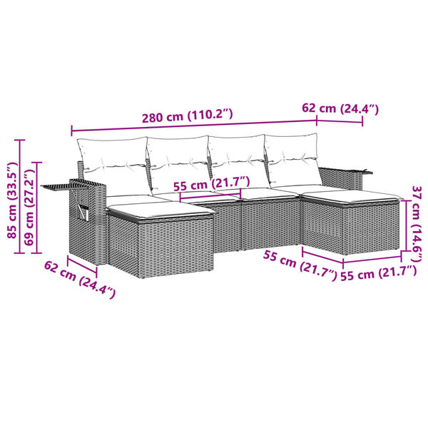 vidaXL 6-dijelni set vrtnih sofa od poliratana s jastucima svjetlosivi