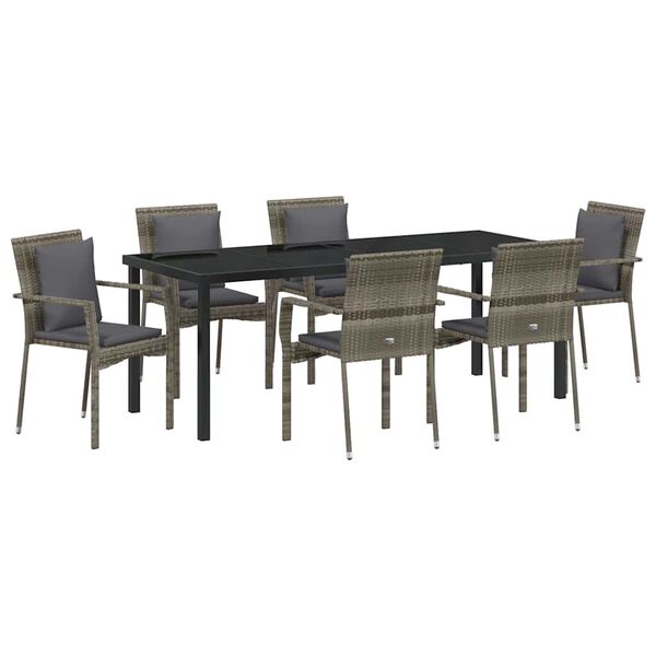 vidaXL Vrtni set za objed s jastukom 7 pcs Siva poliratan