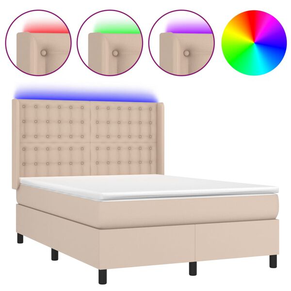 vidaXL Krevet box spring madrac LED cappuccino 140x190cm umjetna koža