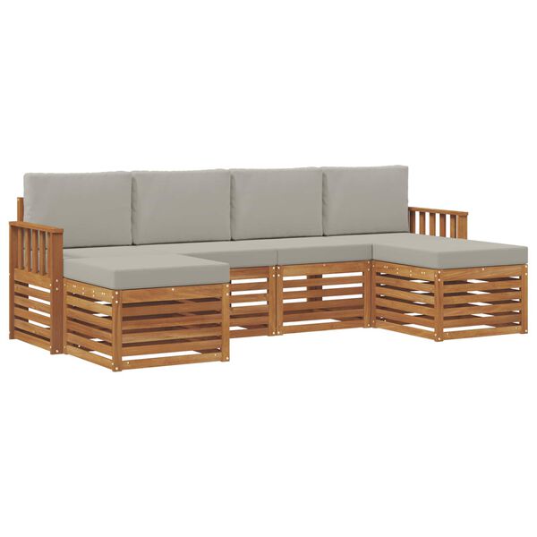 vidaXL Setovi sofa 6 pcs Prirodna i svijetlo siva Čvrsto drvo akacije