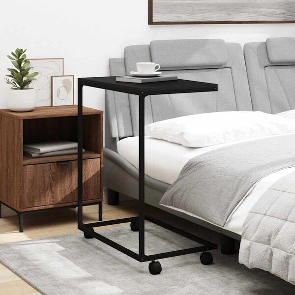 vidaXL Bočni stolić s kotačima crna 55x35x70 cm konstruirano drvo