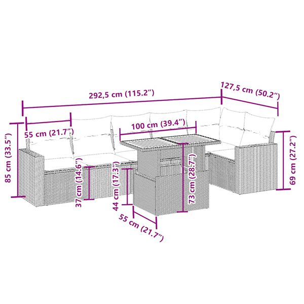vidaXL 7-dijelni set vrtnih sofa od poliratana s jastucima bež