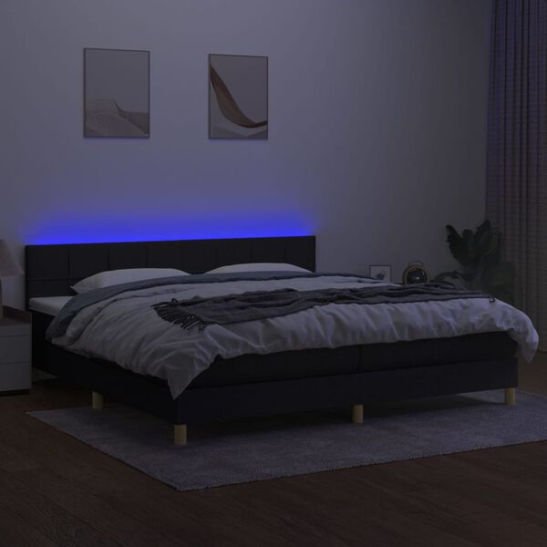 vidaXL Krevet box spring s madracem LED crni 200x200 cm od tkanine
