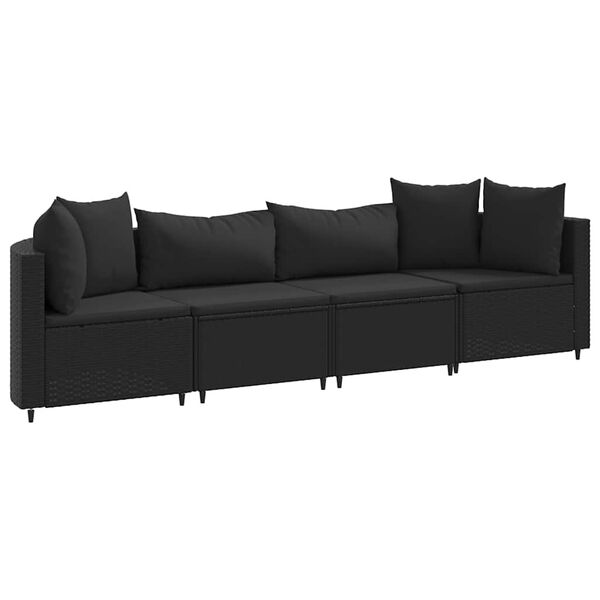 vidaXL 4-dijelni set vrtnih sofa od poliratana s jastucima crni