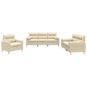 vidaXL 3-dijelni set sofa s jastucima krem od mikrovlakana