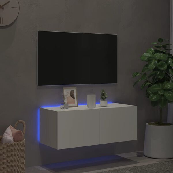 vidaXL Zidni TV ormarić s LED svjetlima bijeli 80x35x31 cm