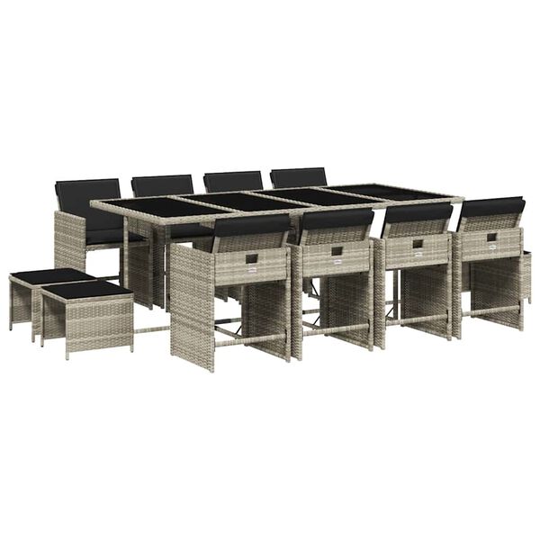 vidaXL 13-dijelni vrtni blagovaonski set s jastucima svijetlosivi