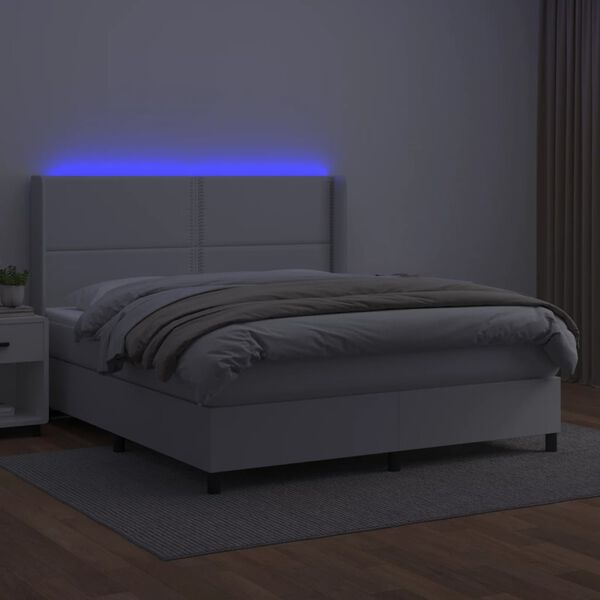 vidaXL Krevet box spring s madracem LED bijeli 160x200 cm umjetna koža