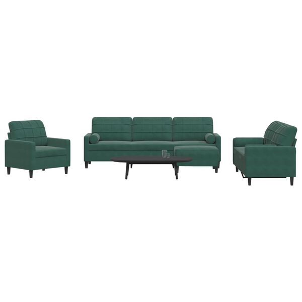 vidaXL 4-dijelni set sofa s jastucima tamnozeleni bar&scaron;unasti